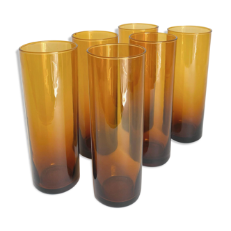 Set of 6 amber tube glasses