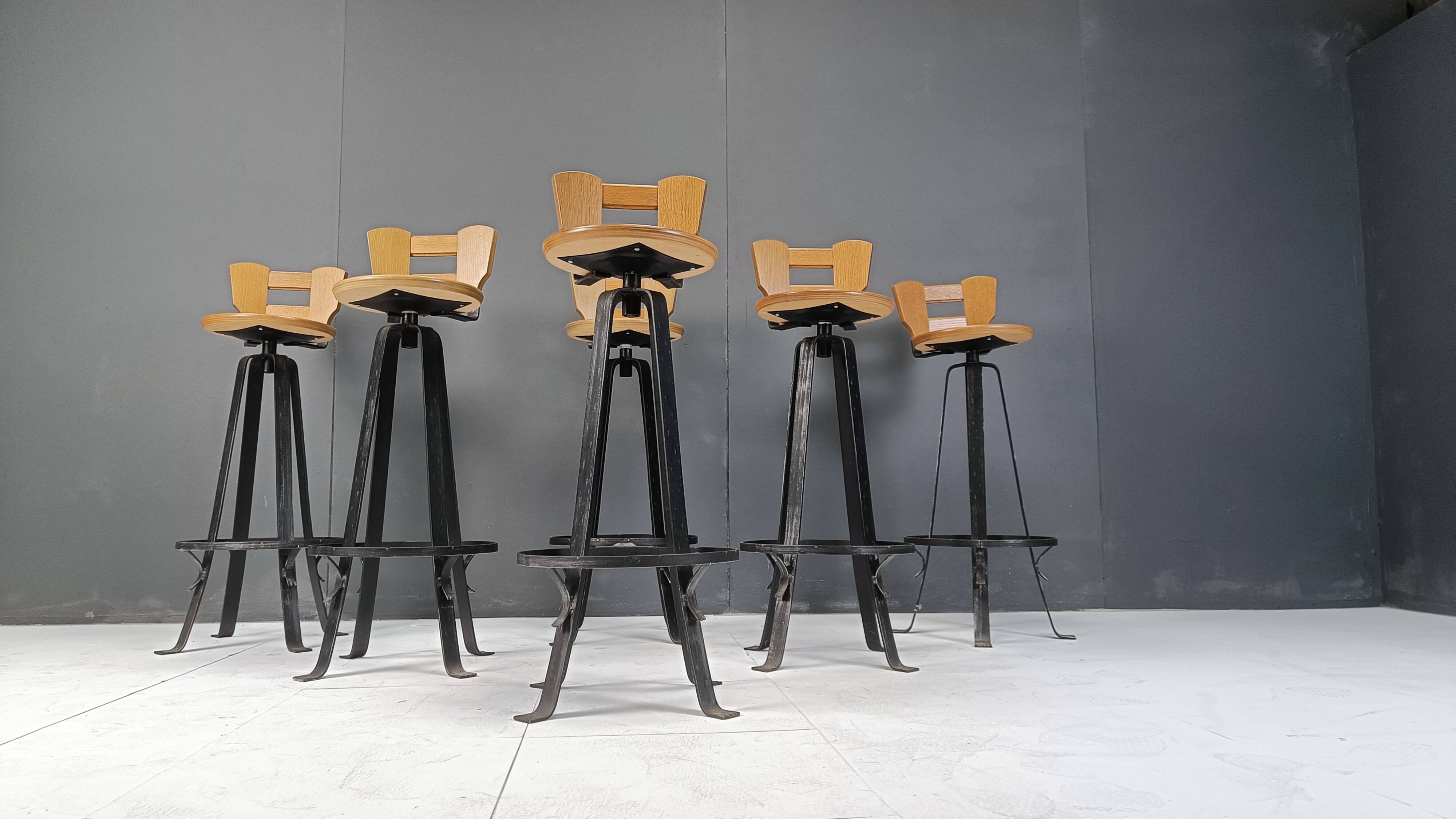 Vintage brutalist bar stools, set of 6 - 1970s