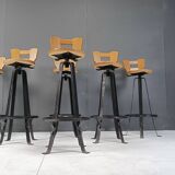 Vintage brutalist bar stools, set of 6 - 1970s
