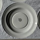 Set of 9 vintage turquoise deep plates with gold trim and pink flowers.