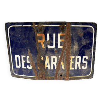 Old Enameled Street Sign: rue des Carriers