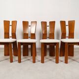 70's brutalist dining chairs in oak with bouclé fabric