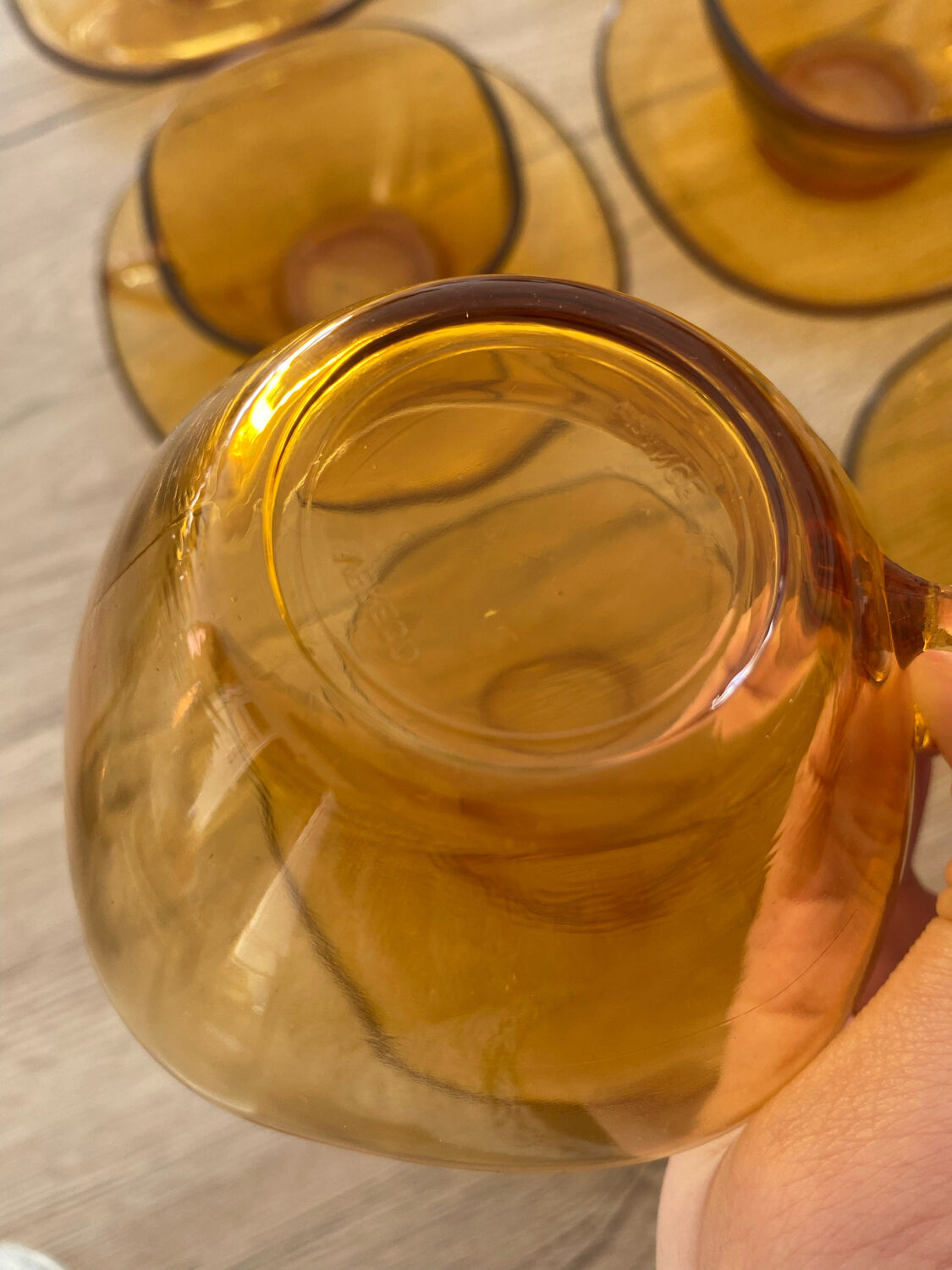 Set of 6 cups and saucers tea coffee Vereco amber vintage 70´