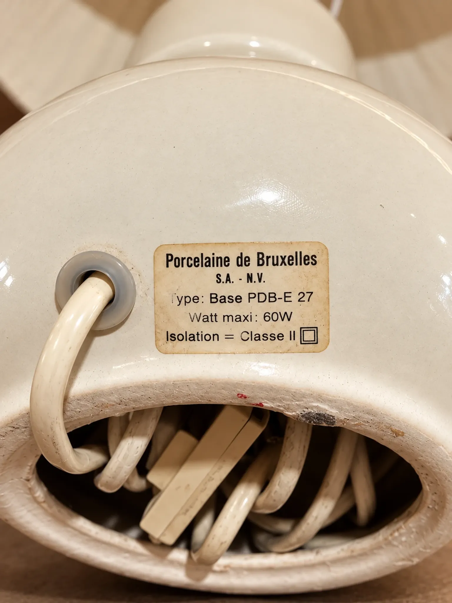 Brussels Porcelain Lamp S.A. – N.V. vintage, Belgium, circa 1980