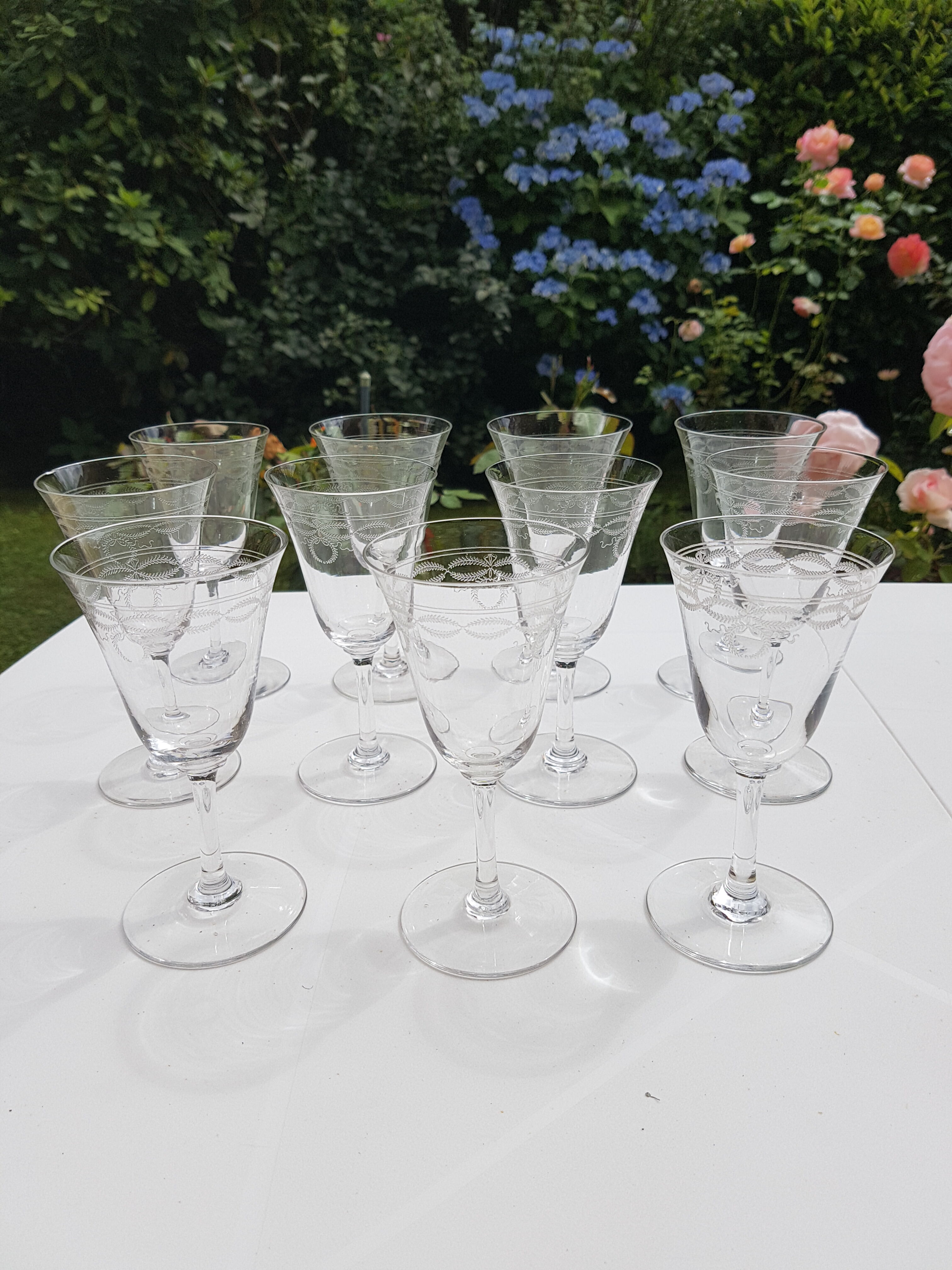 Set of 11 crystal wine glasses 1930s