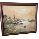 Marine - fishing port at dusk. Signed C.Robert