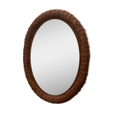 Oval mirror wicker rattan varnished