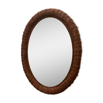 Oval mirror wicker rattan varnished