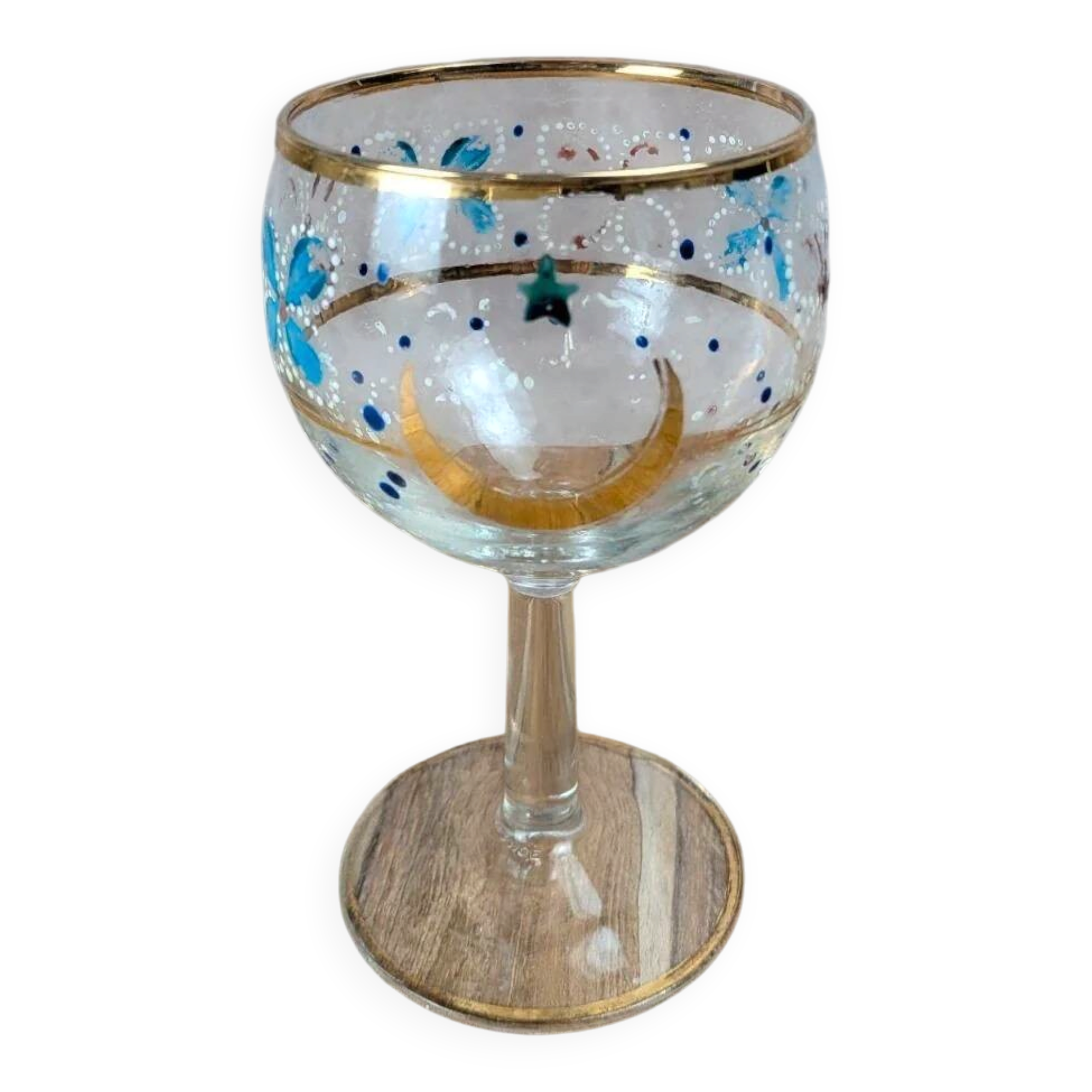 Verre à pied vintage décor peint France années 50