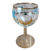 Vintage footed glass with painted decoration, France, 1950s.