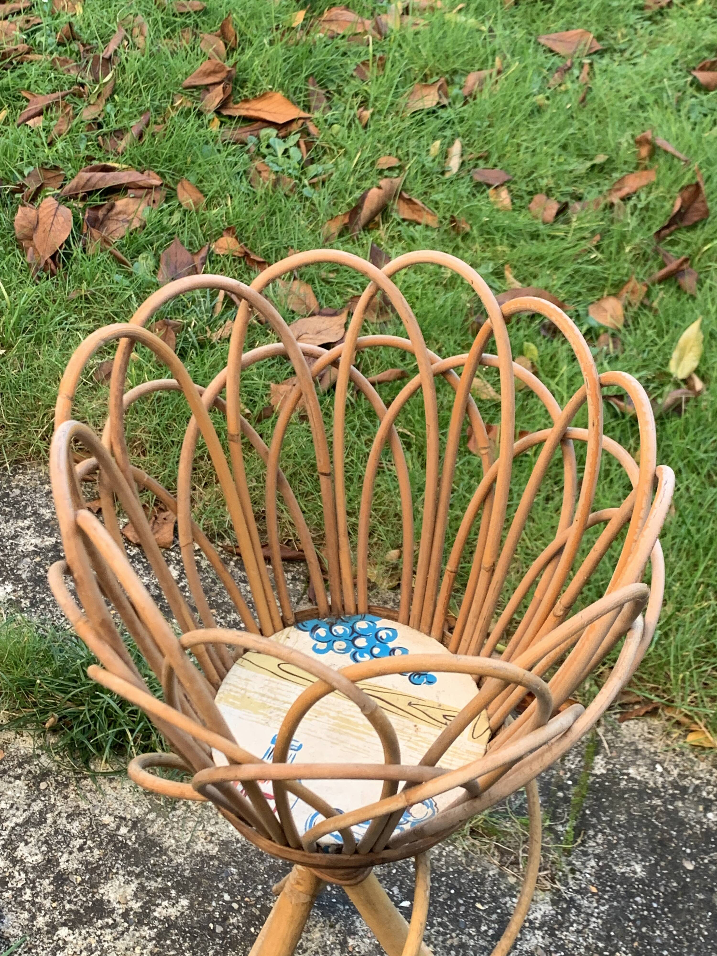 Vintage rattan and wicker plant holder