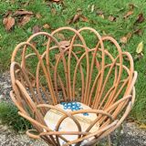 Porte plante en rotin et osier vintage