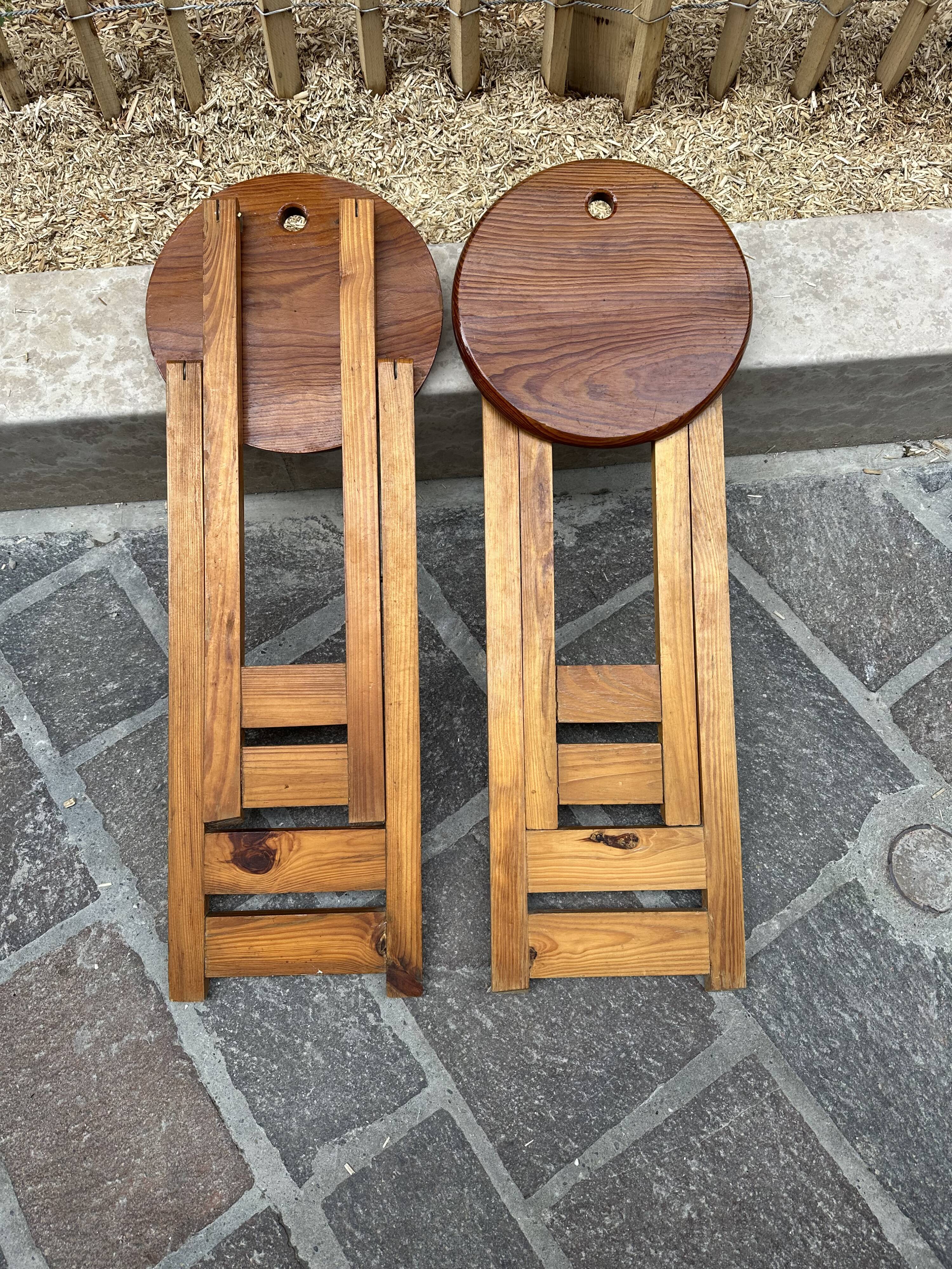 Pair of Adrian Reed Suzy folding stool seats in blond pine, 1970
