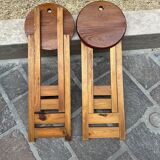 Pair of Adrian Reed Suzy folding stool seats in blond pine, 1970