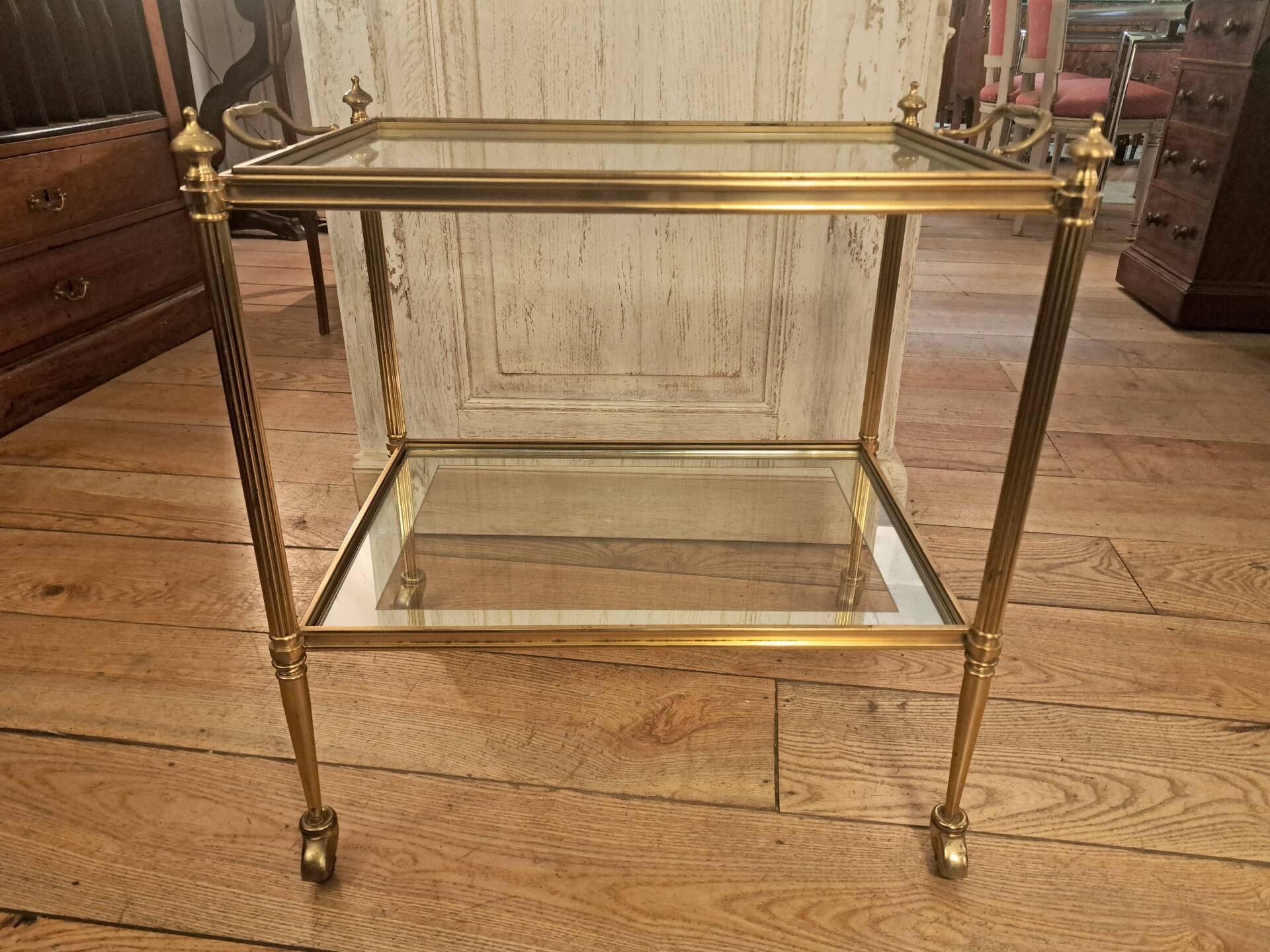 Rolling dessert trolley in gilded brass style Jansen