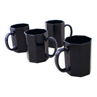 4 black "Octime" Arcoroc mugs