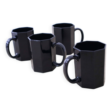 4 black "Octime" Arcoroc mugs