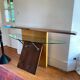 Vintage 80s Italian Saporiti glass and wood console/table.