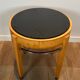 Pedestal table in sycamore veneer, chrome and marble top