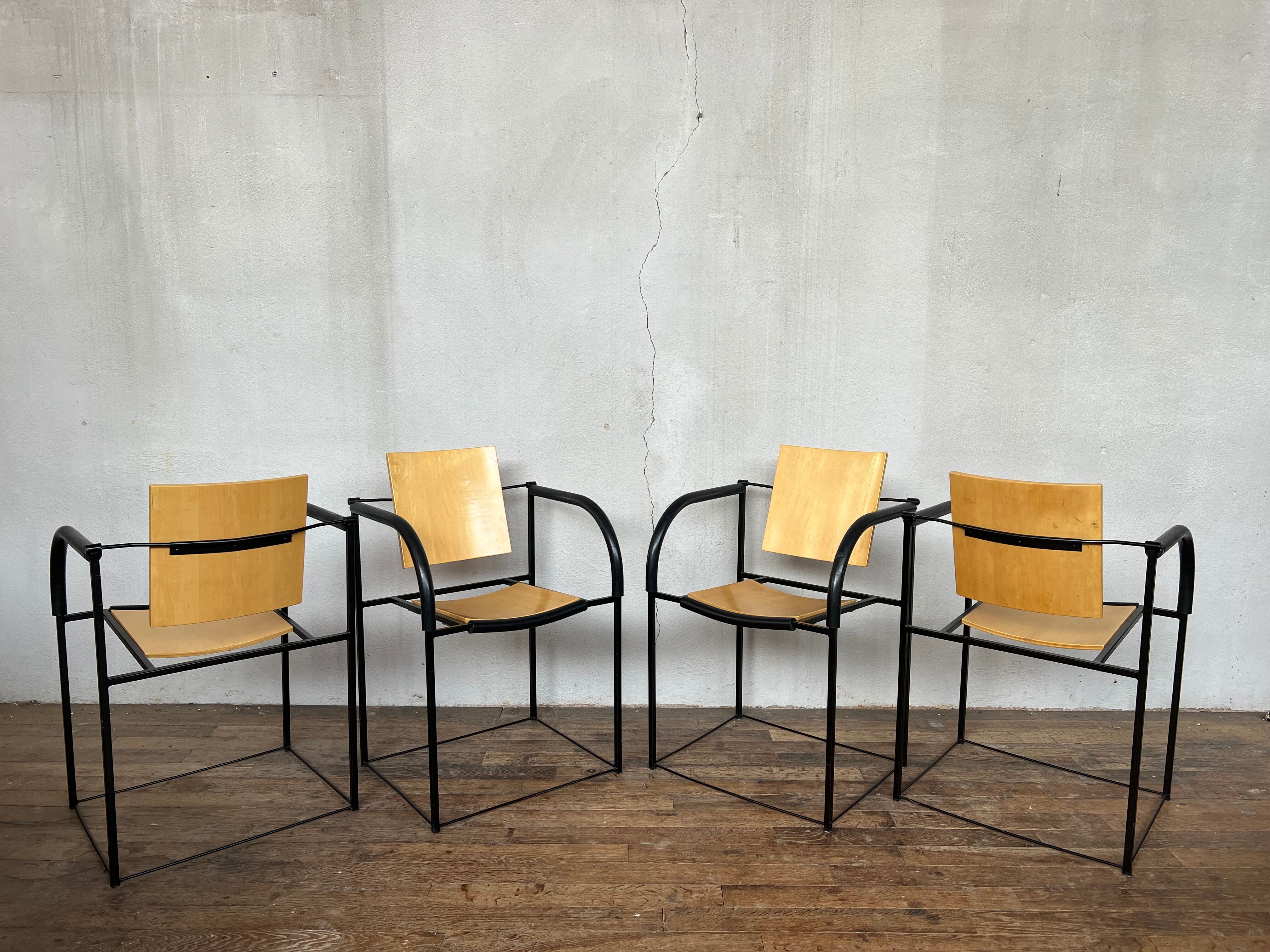Series of 4 chairs minimalist 1980 design italy