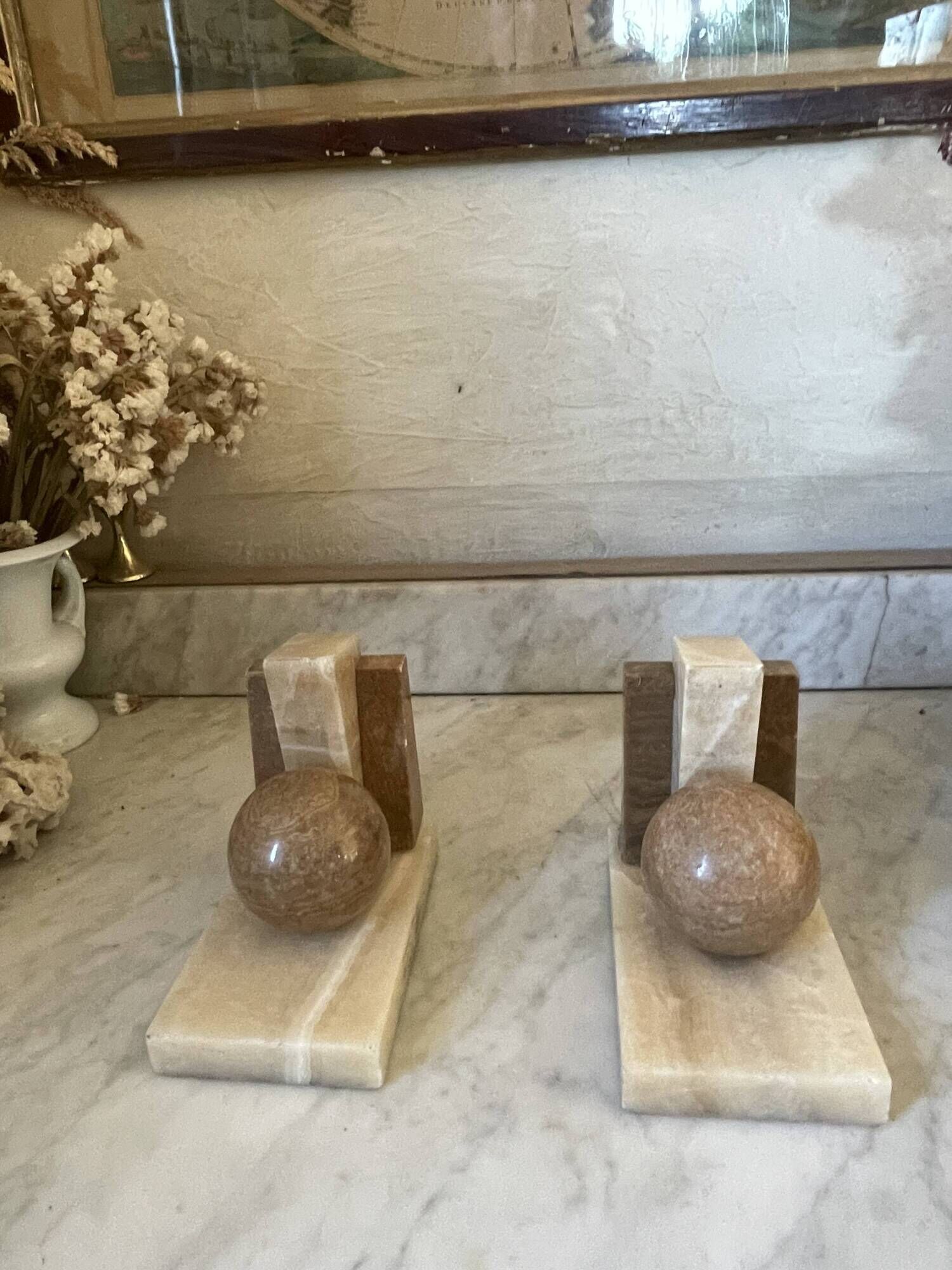 Pair of marble and onyx bookends
