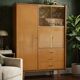 Large wardrobe / Vintage 1960s / 1970s wardrobe with glass doors & drawers