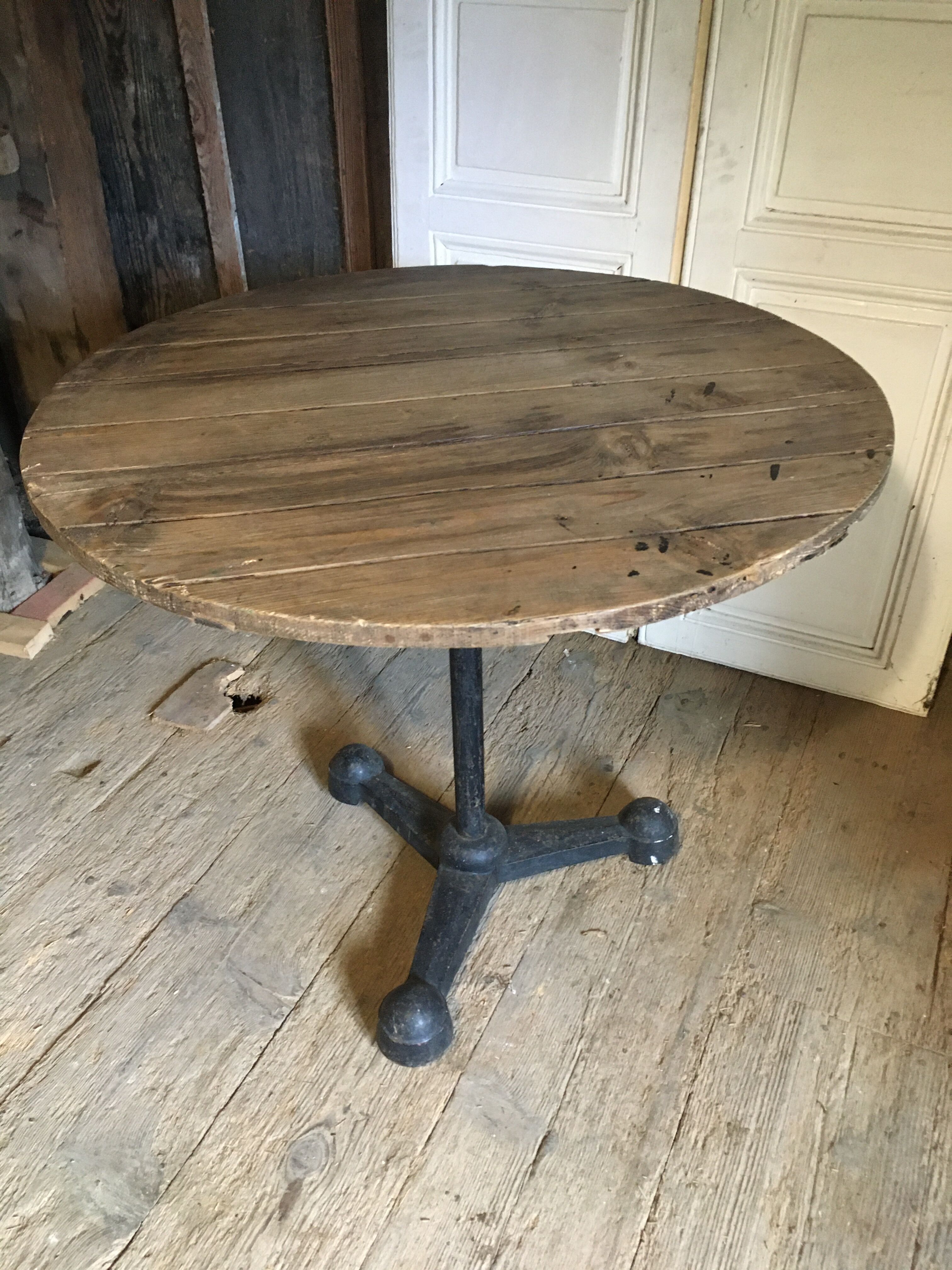 Foot cast iron bistro table on wheels 1930