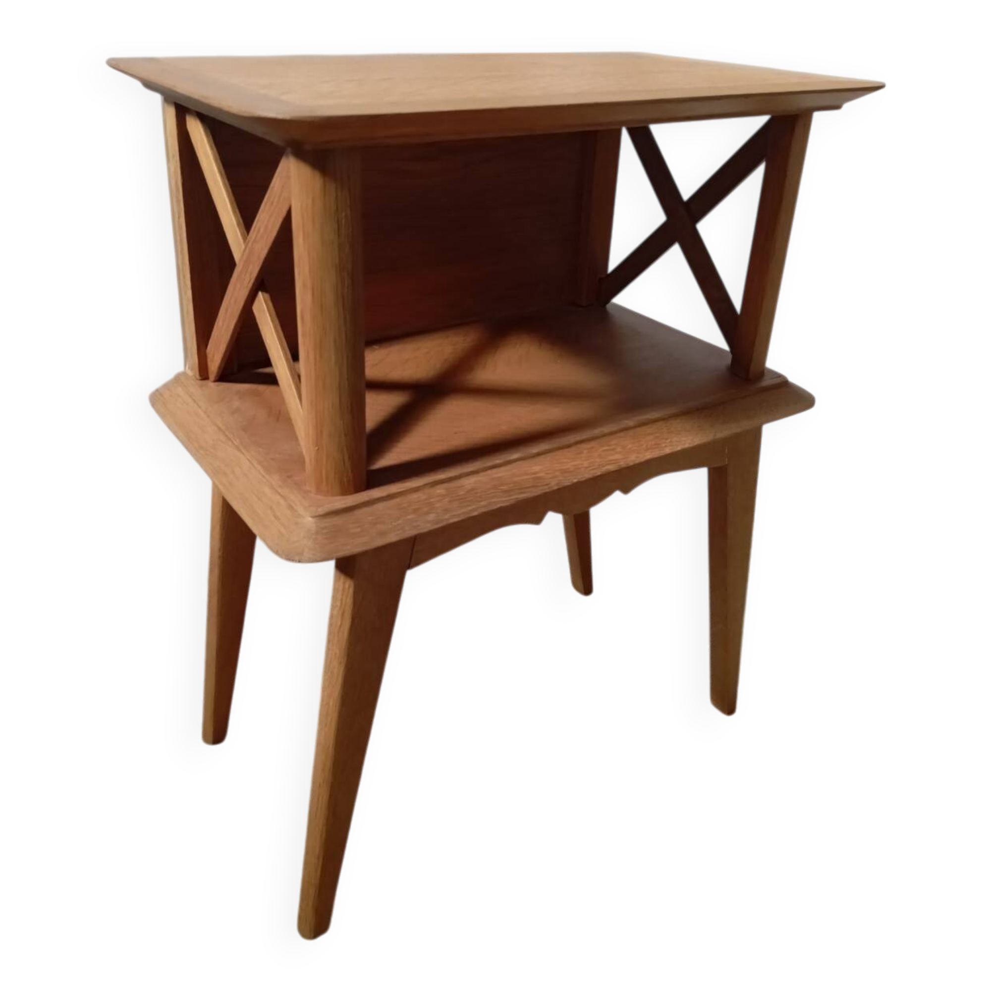 1950s oak bedside table with crossbars