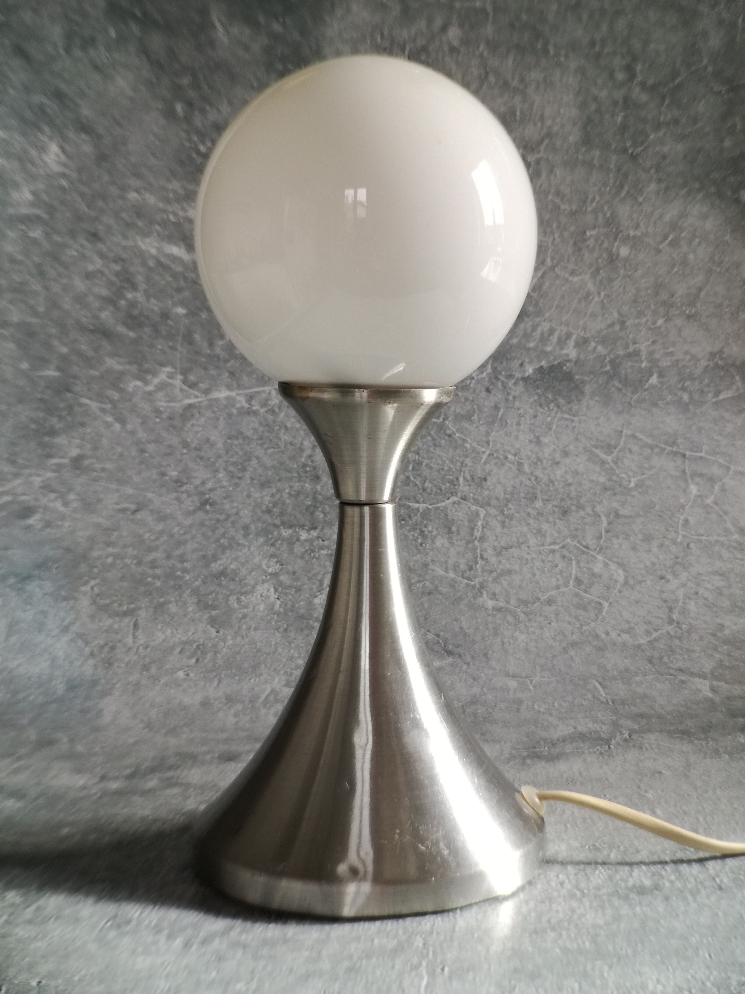 Brushed stainless steel and glass lamp from the 70s