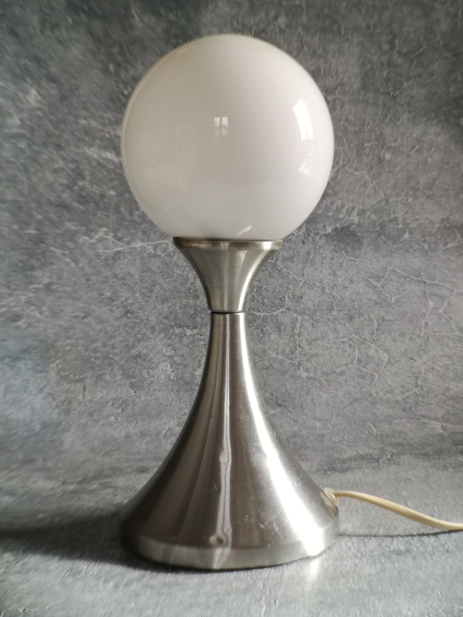 Brushed stainless steel and glass lamp from the 70s