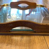 Serving tray in wood, brass and glass, 1960