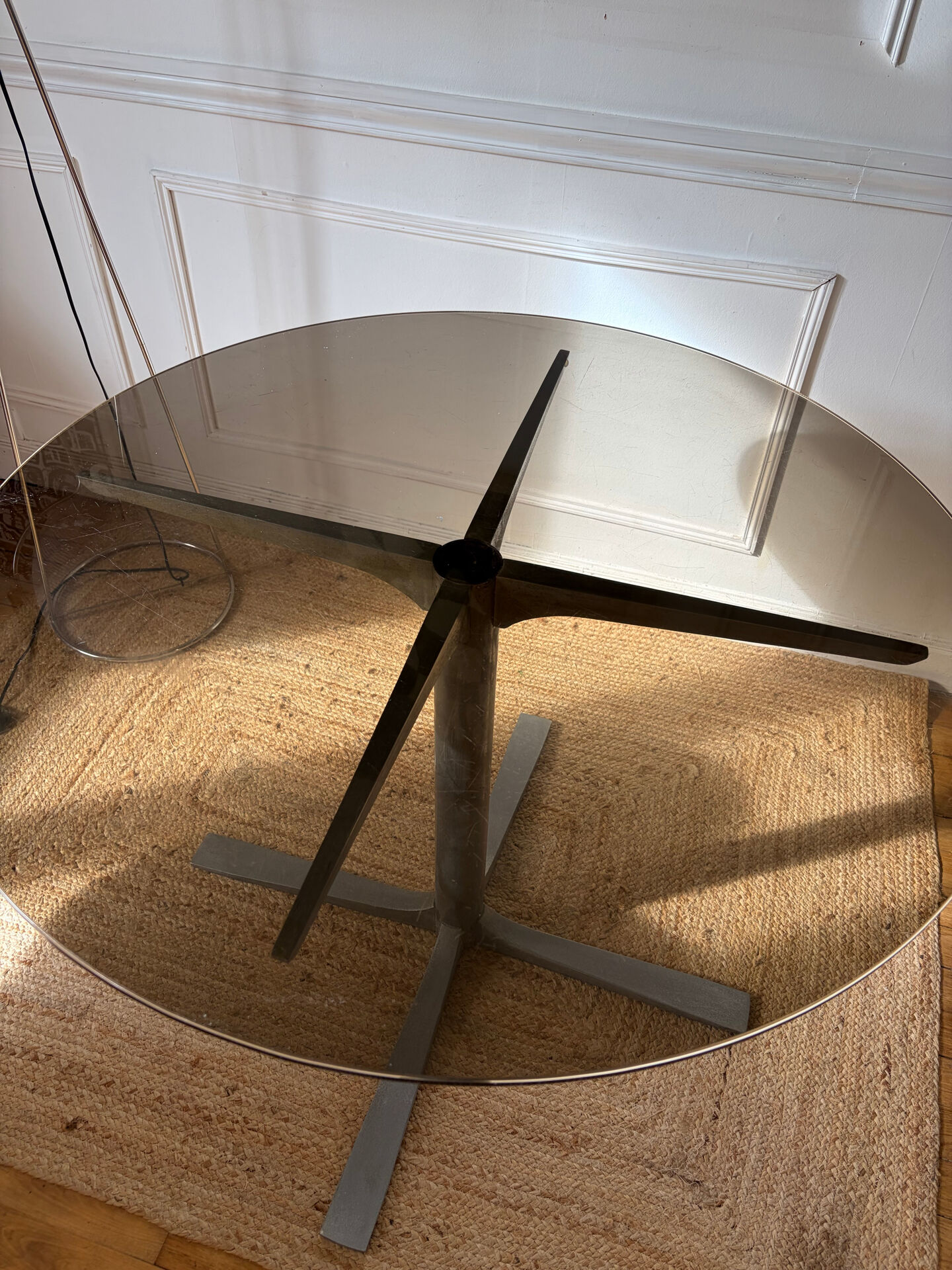 Dining table in metal and smoked glass Roche Bobois