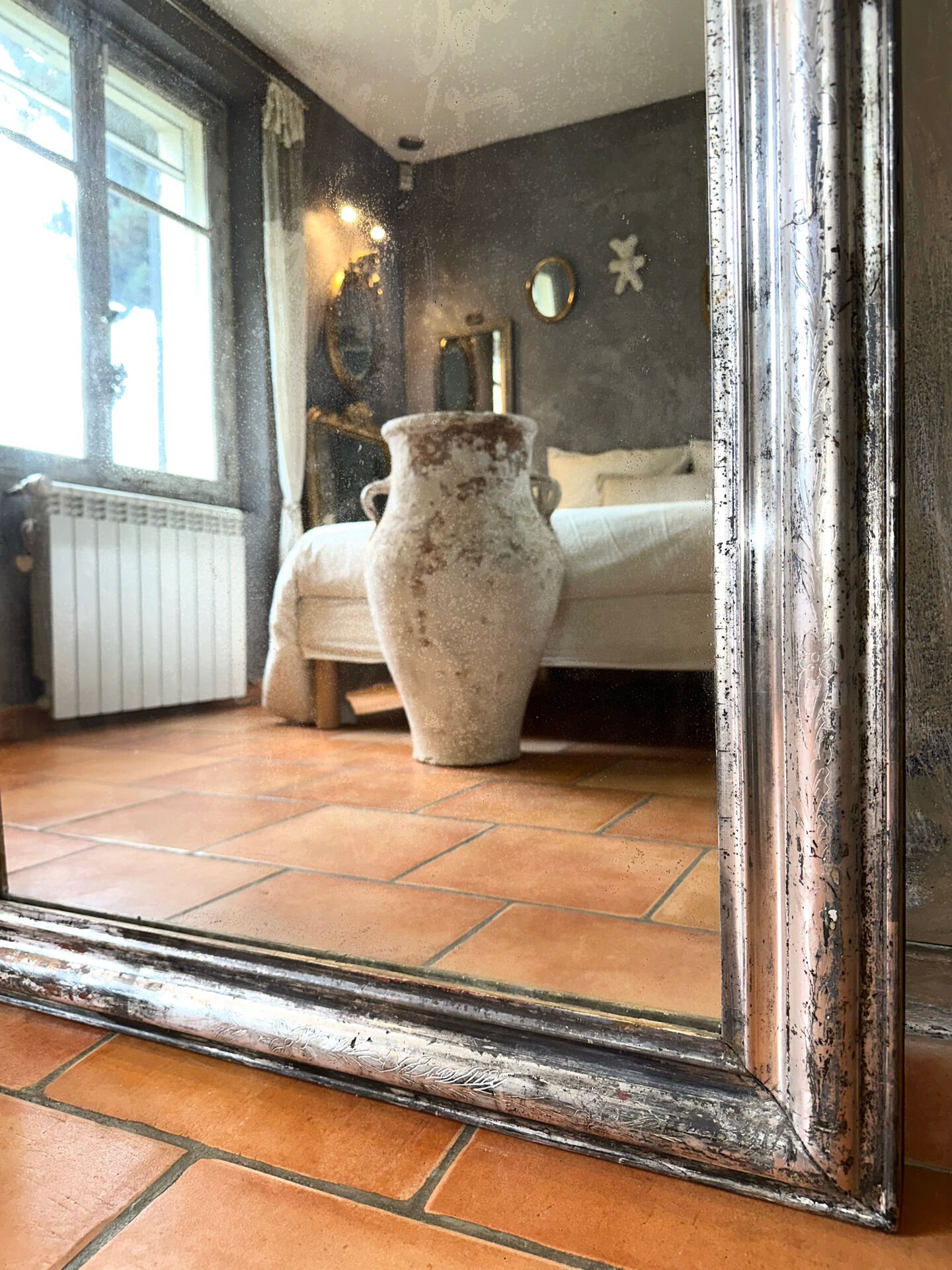 Miroir Louis-Philippe ancien argenté XIXème