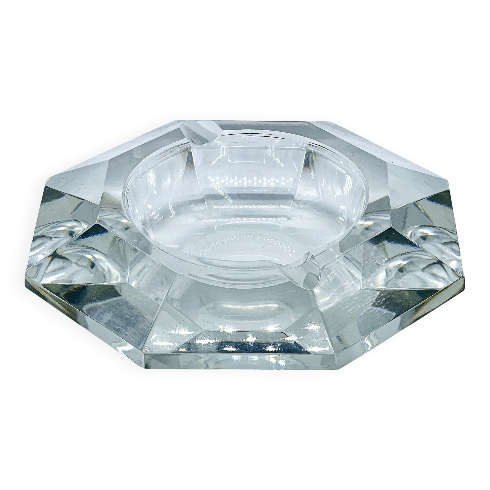 Vintage Cut Glass Ashtray, Diamond Shape, Clear Crystal, Mid Century Modern