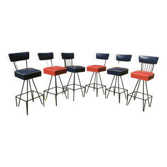 Chaises de bar Eiffel des années 50 dans le style Frederick Weinberg - lot de 6