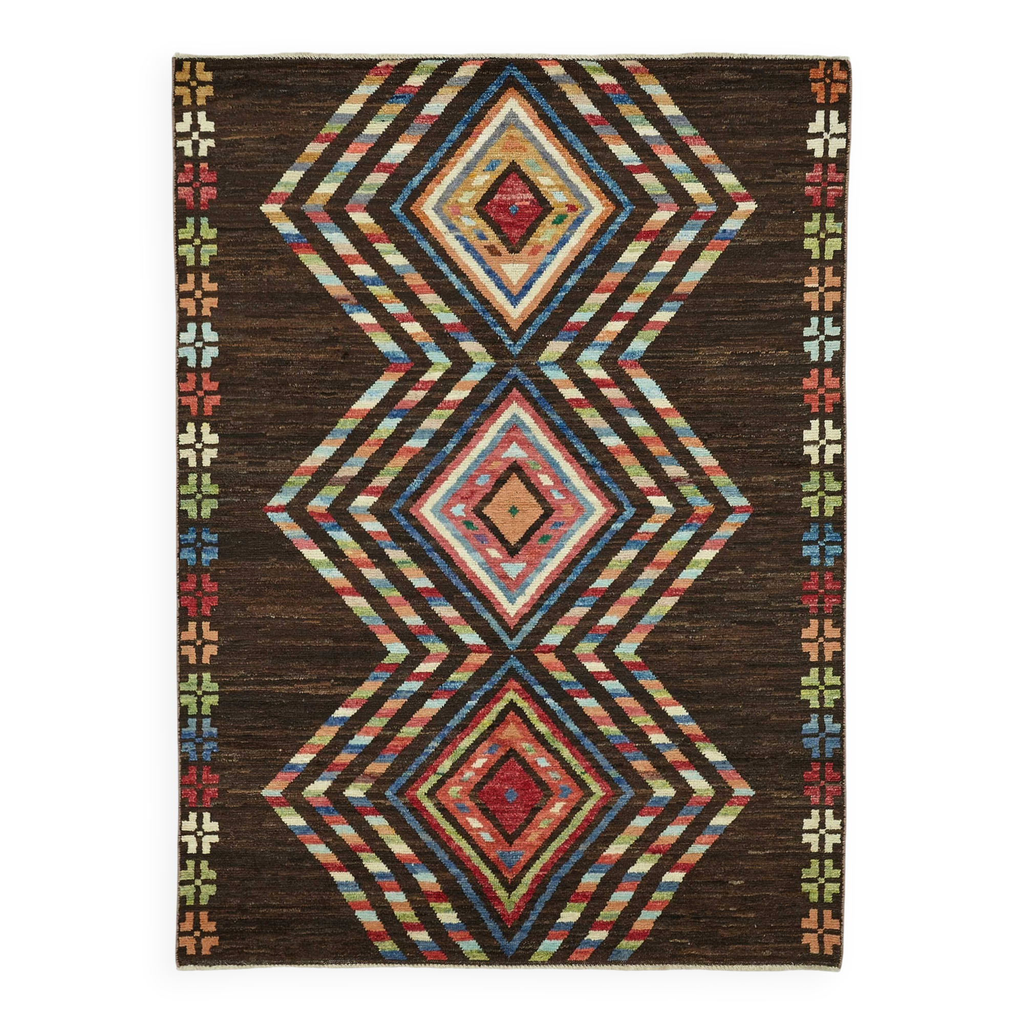 Hand-Knotted Tribal Unique 173 cm x 238 cm Brown Wool Carpet