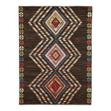 Hand-Knotted Tribal Unique 173 cm x 238 cm Brown Wool Carpet