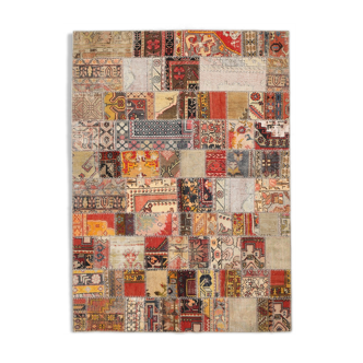 5x8 Handknotted Red Turkish Patchwork Rug, 242x173Cm