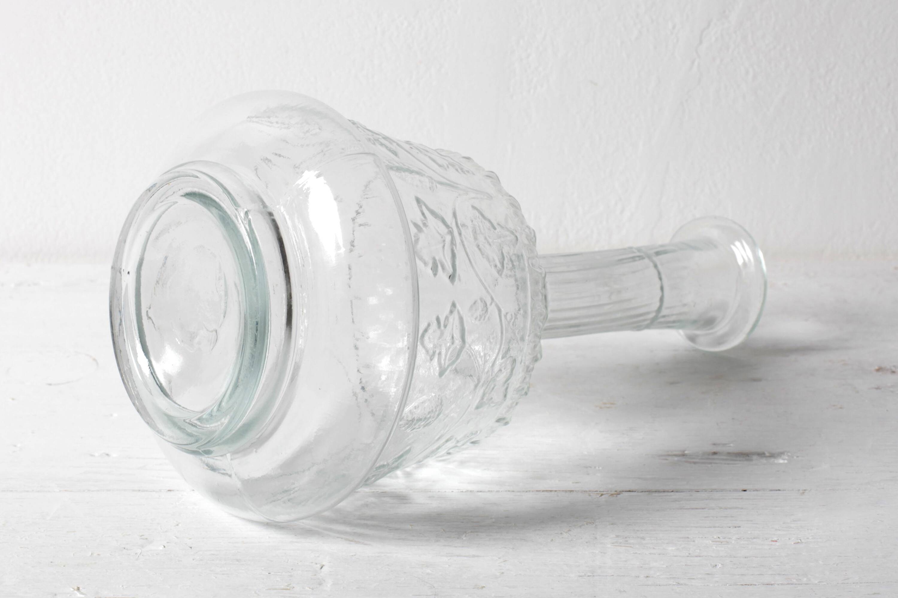 Clear Pressed Glass Floral Patterned Wine Bottle with Stopper / Italy /1930