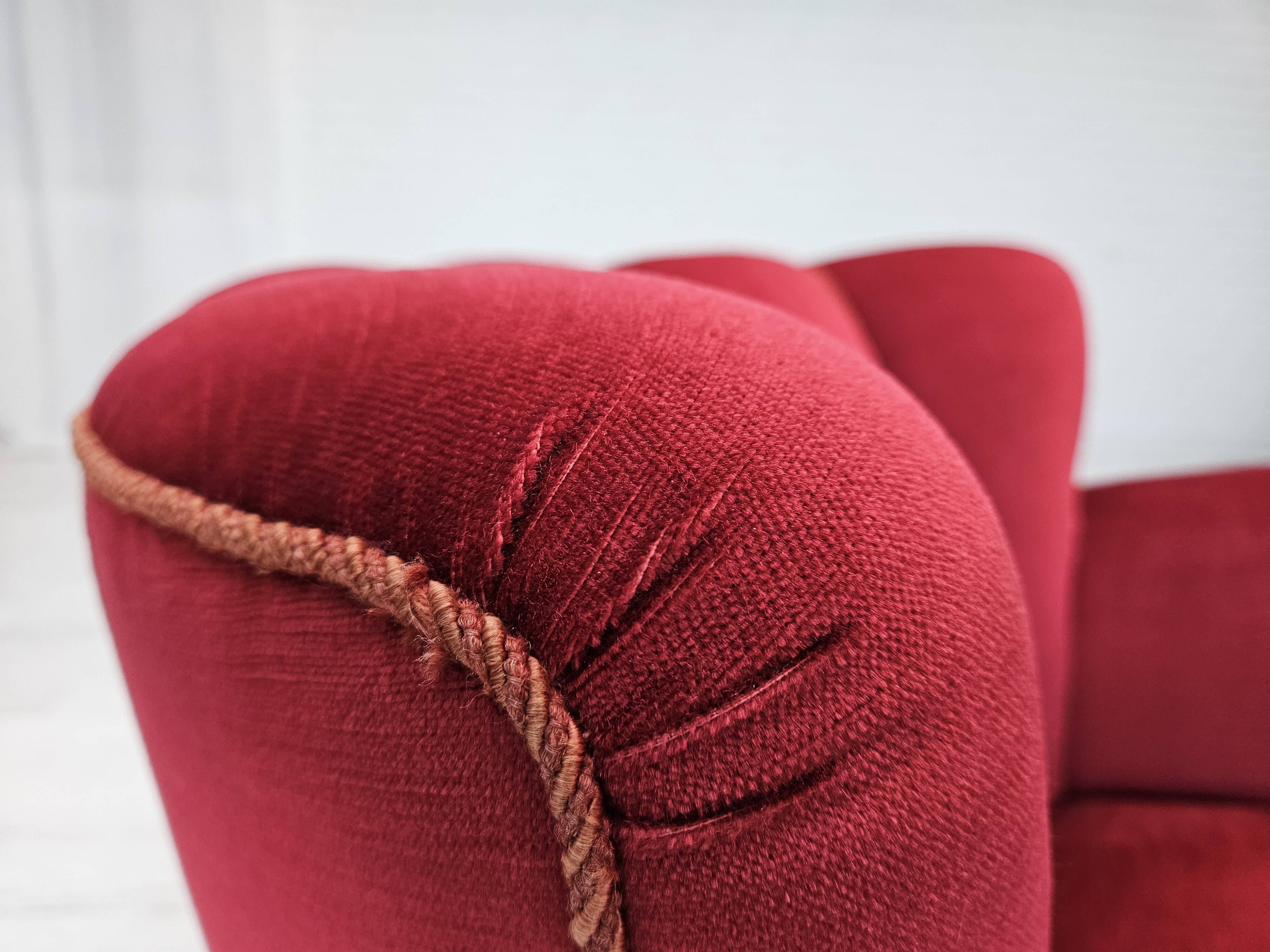 1960s, Danish relax armchair, original condition, red furniture velour.