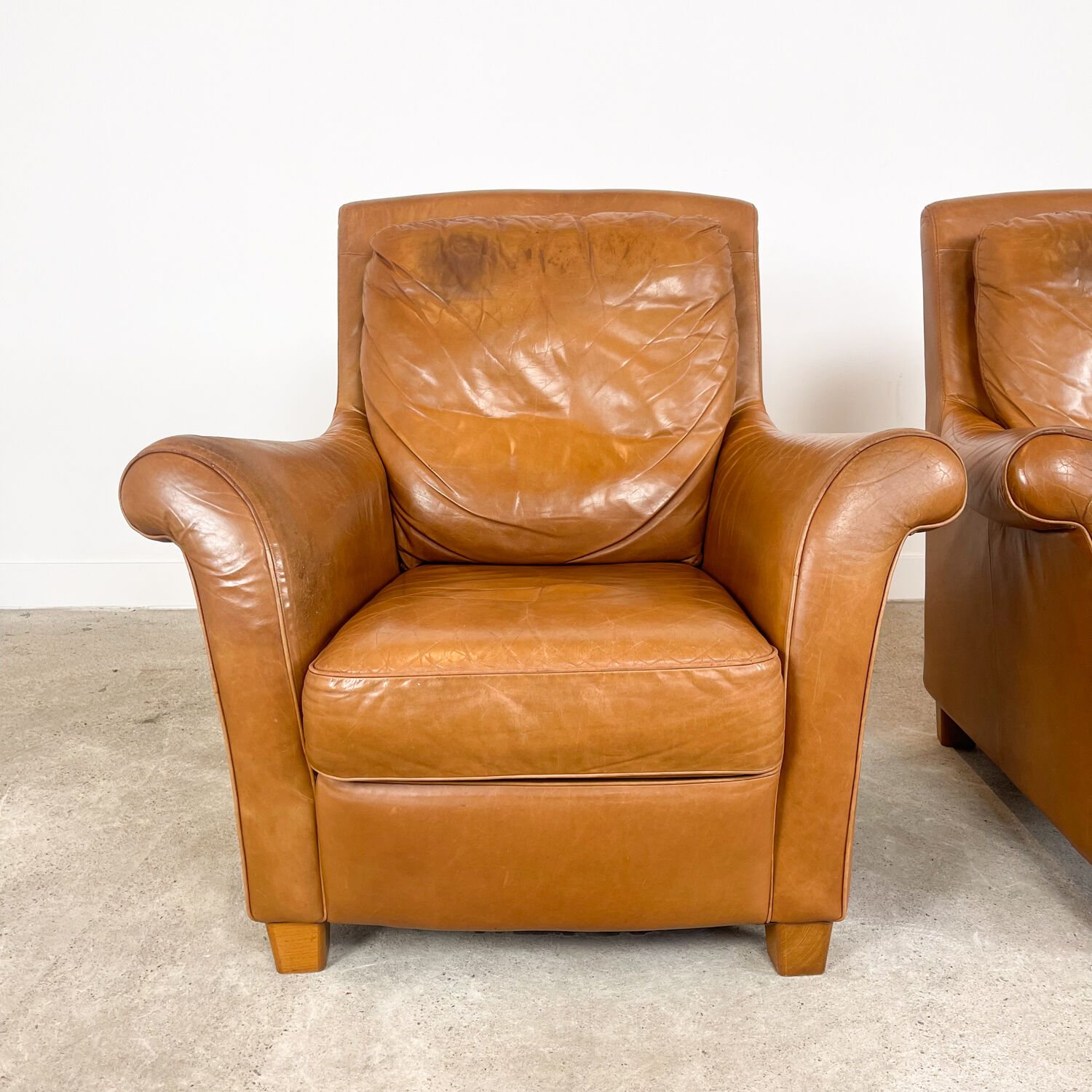 Ensemble de deux fauteuils vintage en cuir de cognac Amsterdam