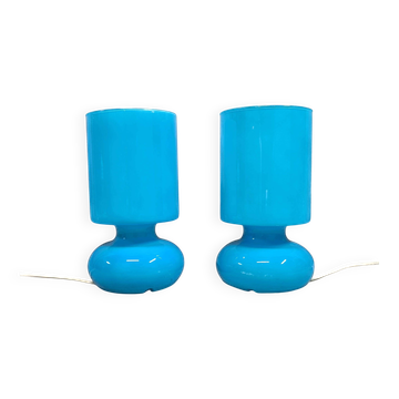 Pair of vintage blue Ikea Lykta lamps