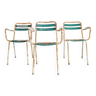 Suite de 3 chaises anciennes blanches et vertes en bois et métal