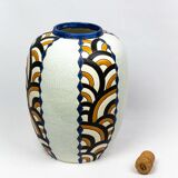 Art Deco vase from the Nimy pottery — geometric design, Belgium circa 1940.