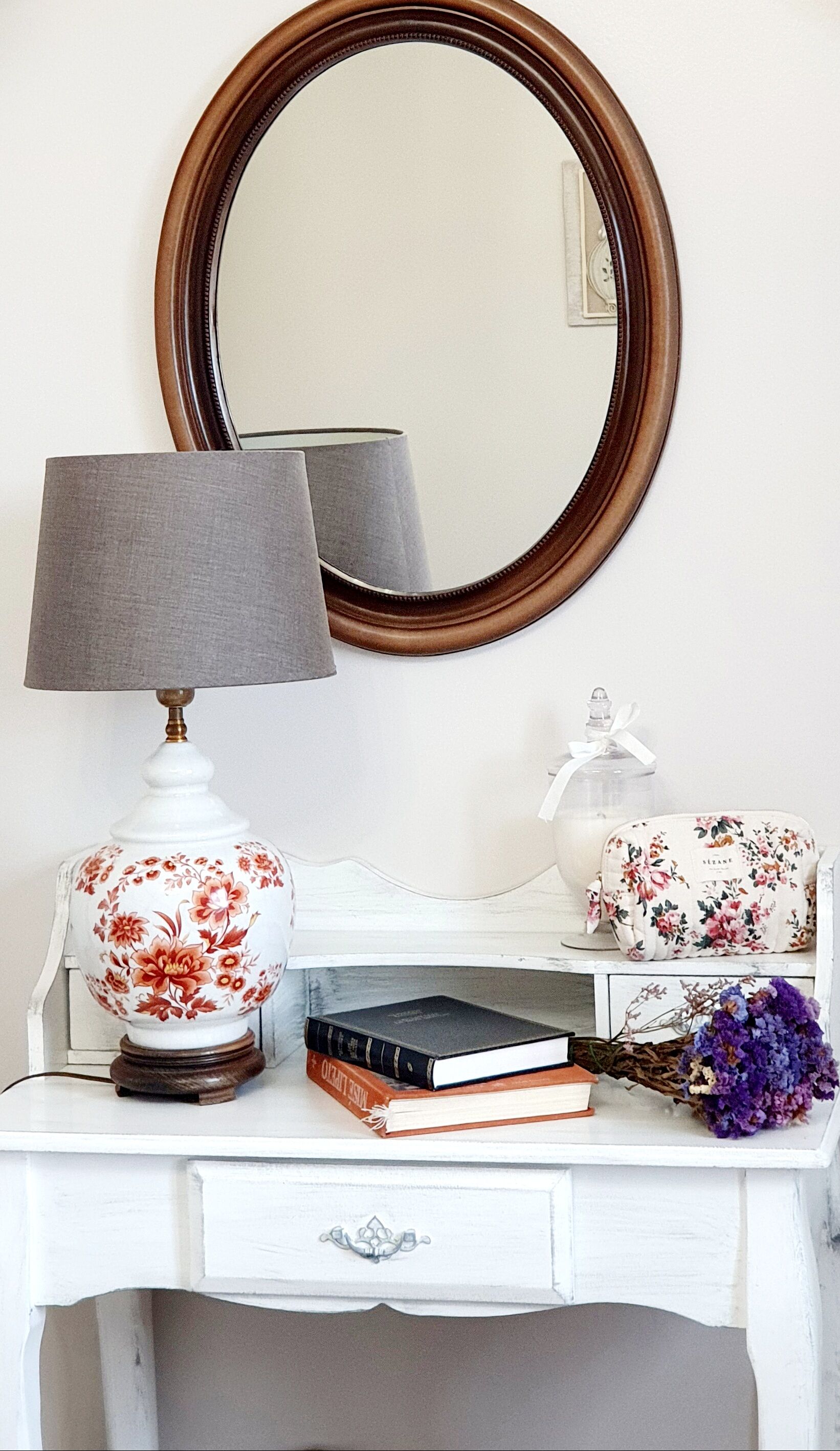 Pied de lampe décor fleuri vintage des années 60