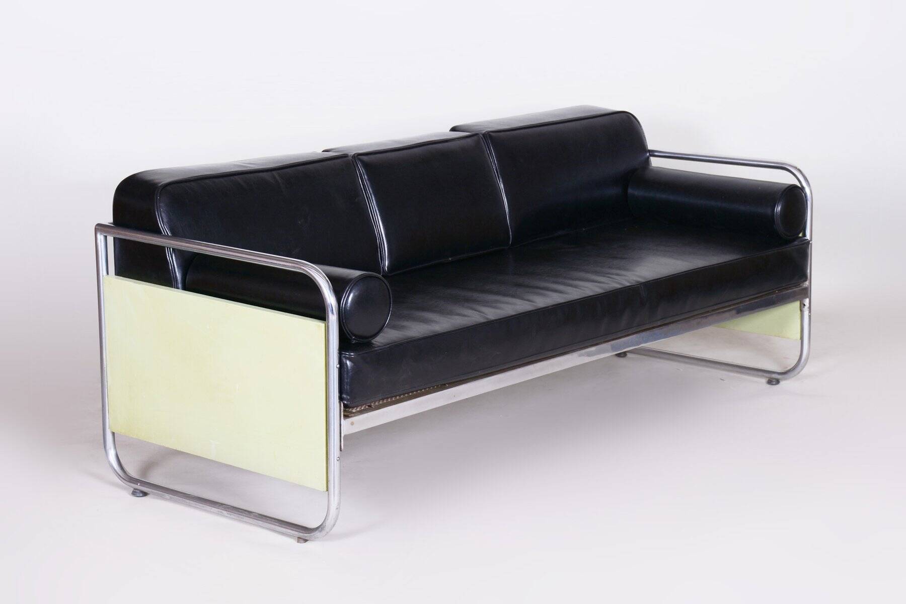 Bauhaus Sofa in Chrome and Leather by Vichr a Spol, 1930s