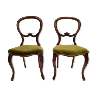 Pair of Louis Philippe green velvet chairs