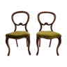 Pair of Louis Philippe green velvet chairs