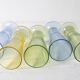 Set of 5 Colorful Yellow, Green and Blue Water Tumblers / Turkey / 2000s