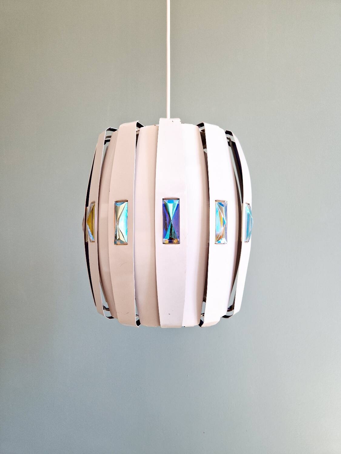 Scandinavian pendant light in metal and prismatic glass, Werner Schou, 1960-70